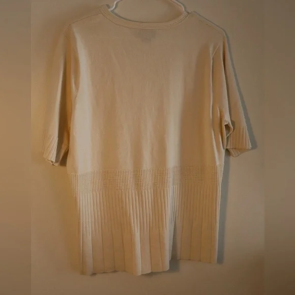 Pendleton Cream V-Neck Short Sleeve Sweater Pleated Hem - Picture 2 of 4